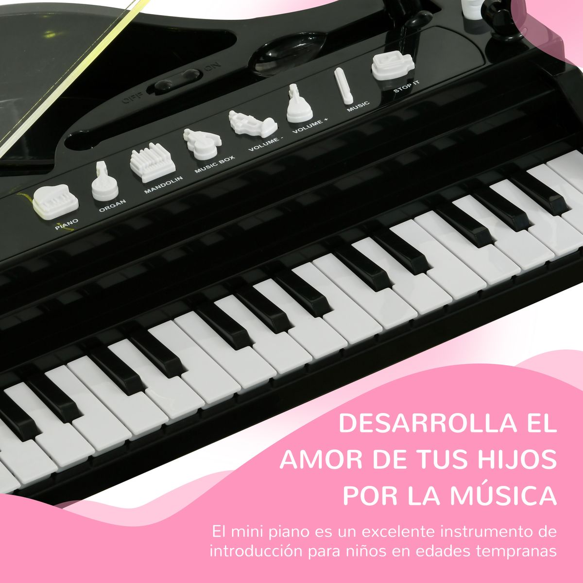 Piano infantil Classic Aiyaplay con micrófono + 22 canciones negro 60,4x37x30,5 cm