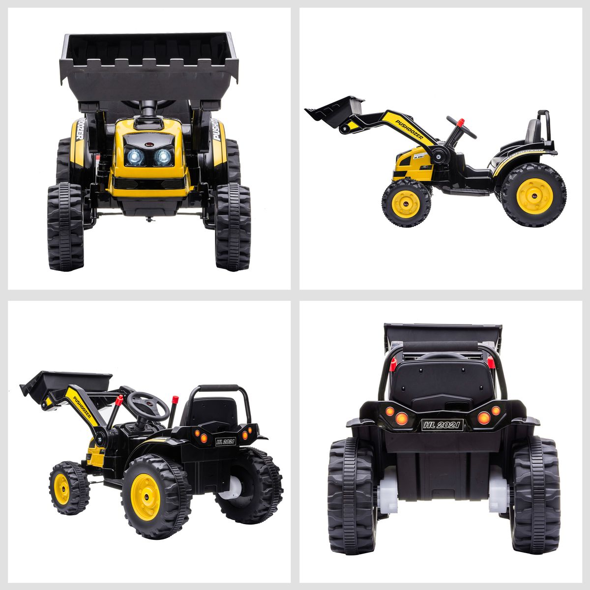 Tractor excavadora eléctrica Homcom con luces + 2 velocidades +3A amarillo 65x132x62 cm web