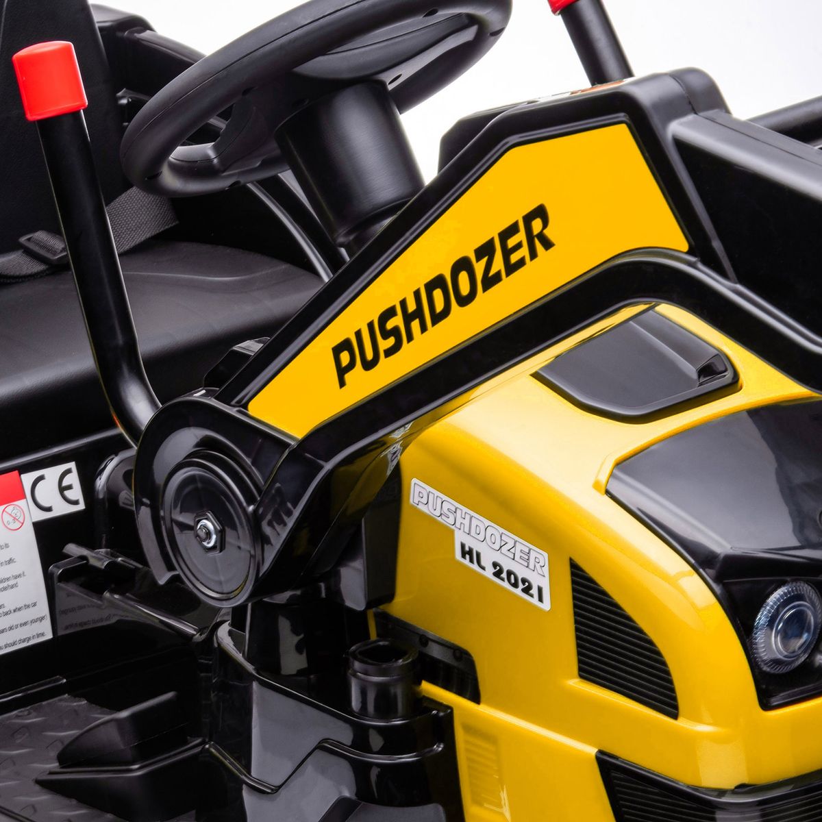 Tractor excavadora eléctrica Homcom con luces + 2 velocidades +3A amarillo 65x132x62 cm detalle