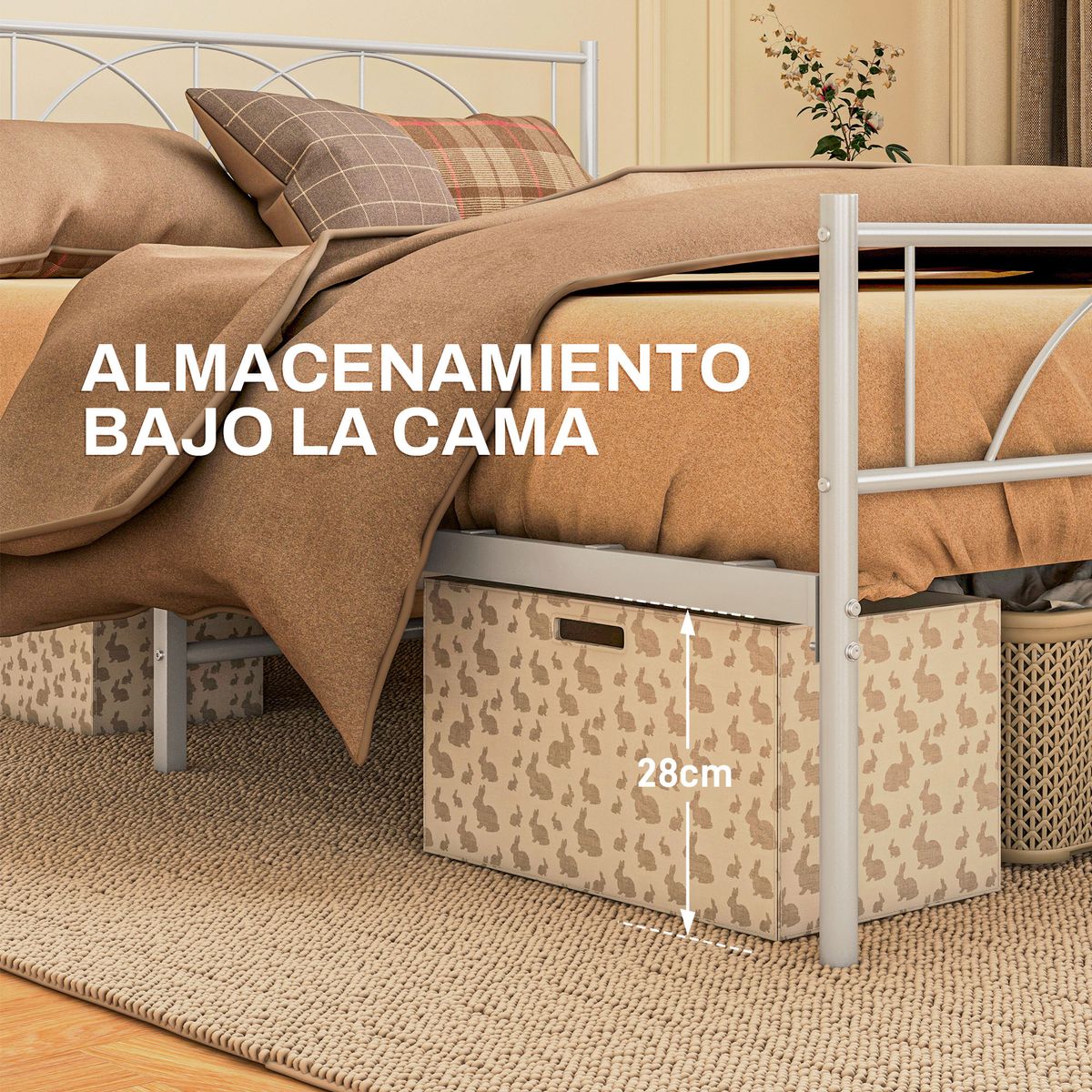 Estructura de cama doble Alaska Homcom con cabecero acero blanco 135x190 cm