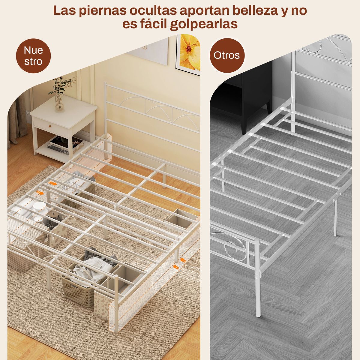 Estructura de cama doble Alaska Homcom con cabecero acero blanco 135x190 cm