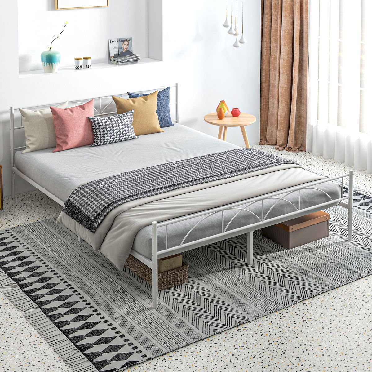 Estructura de cama doble Alaska Homcom con cabecero acero blanco 135x190 cm animada