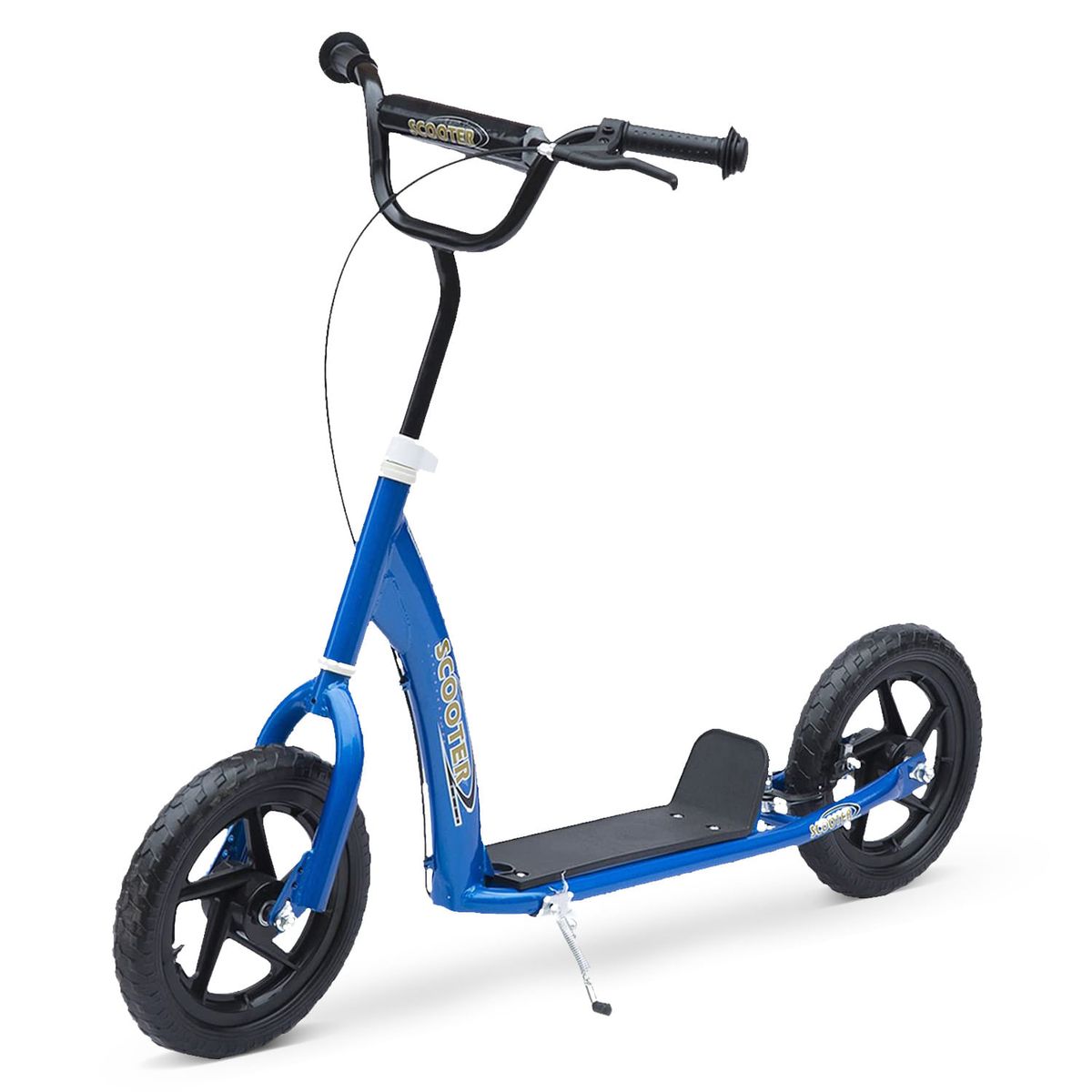Patinete scooter Homcom 2 ruedas altura ajustable 5-12 años azul 80-88x120x52 cm fondo blanco