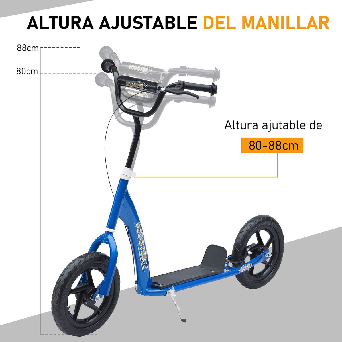 Patinete scooter Homcom 2 ruedas altura ajustable 5-12 años azul 80-88x120x52 cm