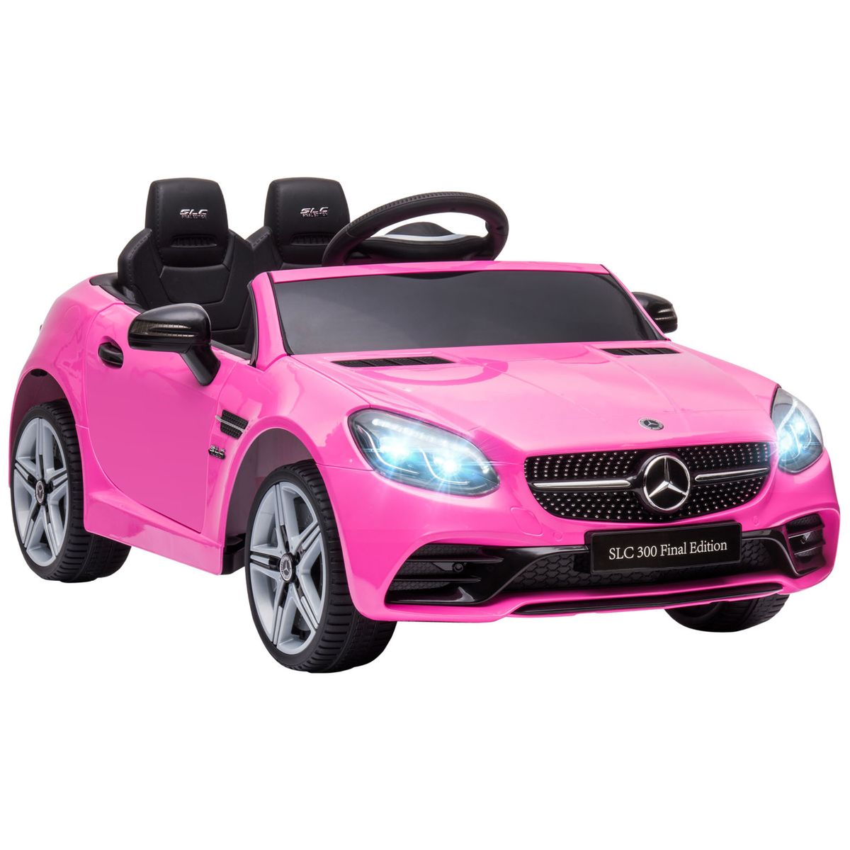 Cochecito eléctrico Mercedes SLC 300 Aiyaplay con mando + LED + música +3A rosa 44x107x62,5 cm fondo blanco