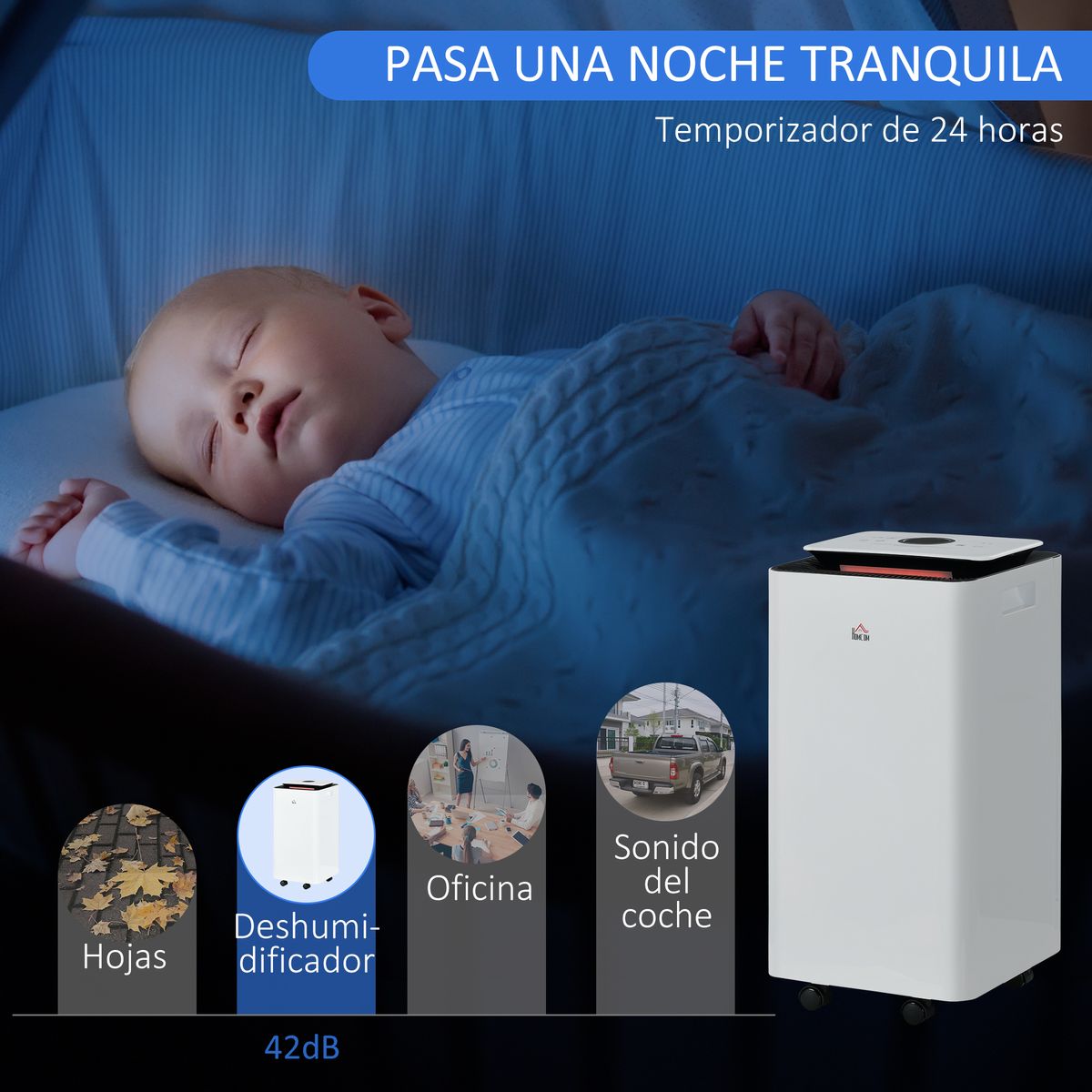 Deshumidificador eléctrico Homcom 12L 2 velocidades 5 modos blanco 50,5x25 cm