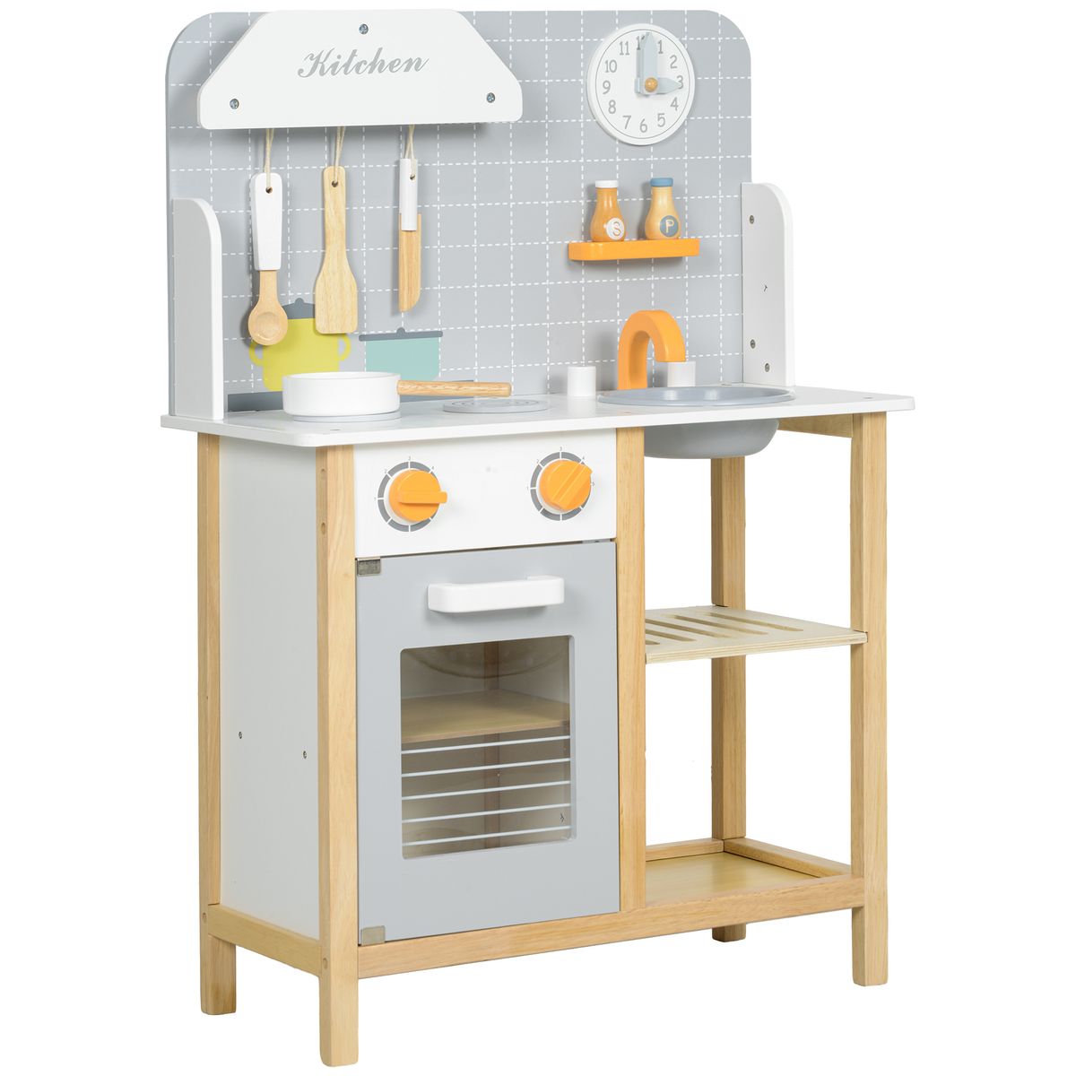 Cocinita infantil Rhio Aiyaplay con sonidos + accesorios +3A gris 82x57x26 cm fondo blanco