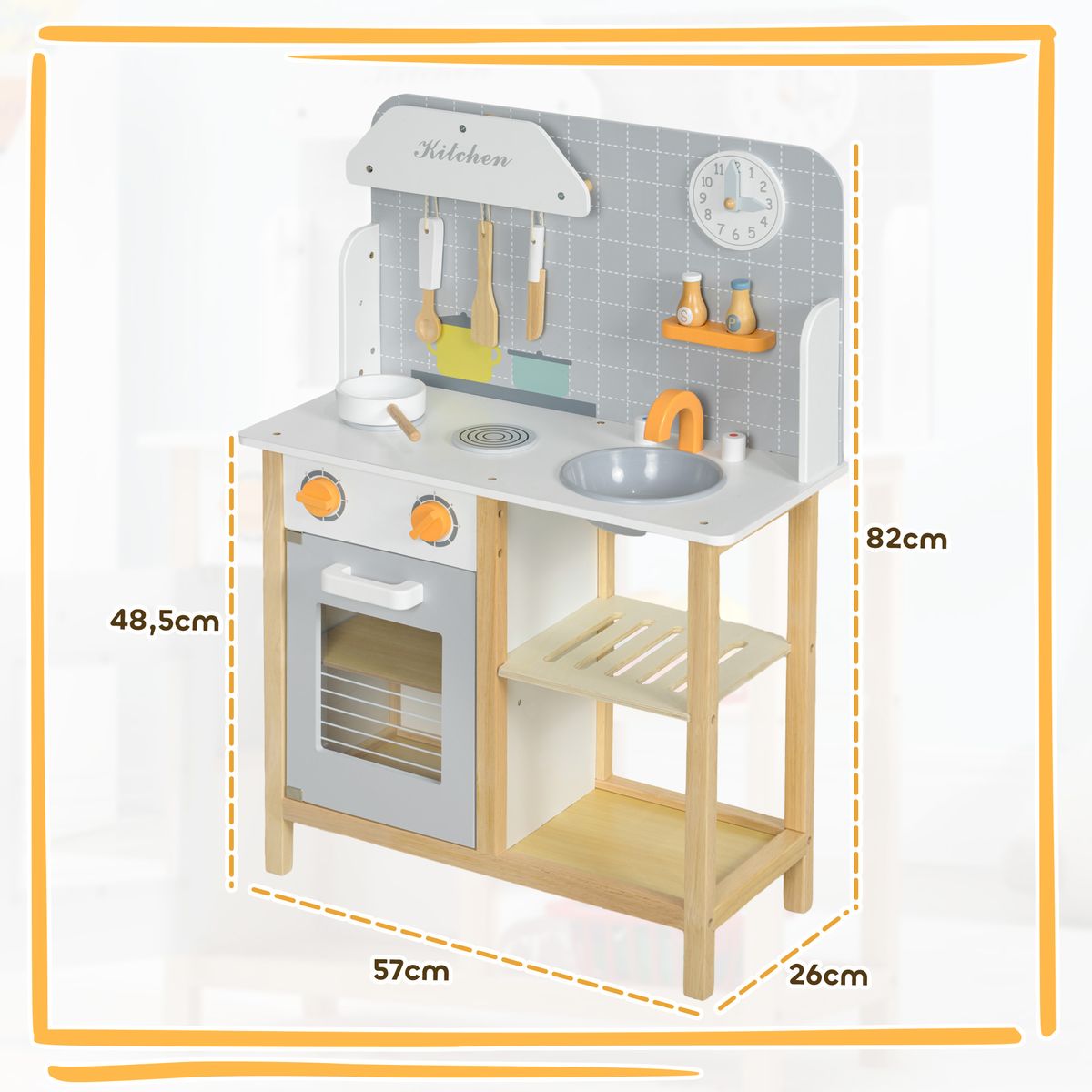 Cocinita infantil Rhio Aiyaplay con sonidos + accesorios +3A gris 82x57x26 cm