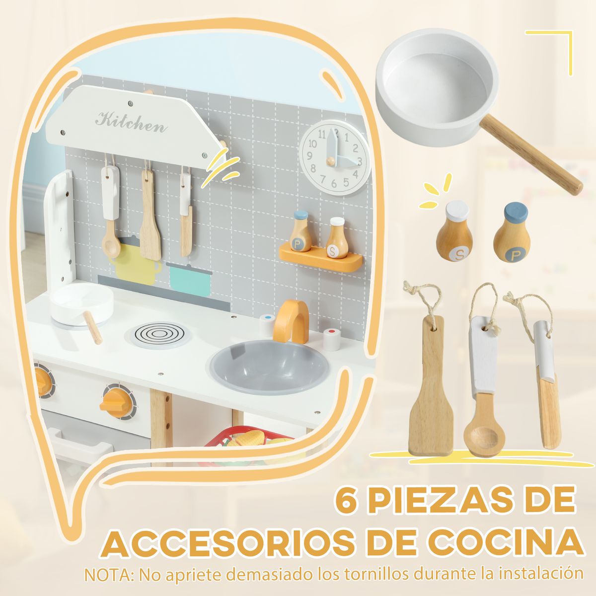 Cocinita infantil Rhio Aiyaplay con sonidos + accesorios +3A gris 82x57x26 cm