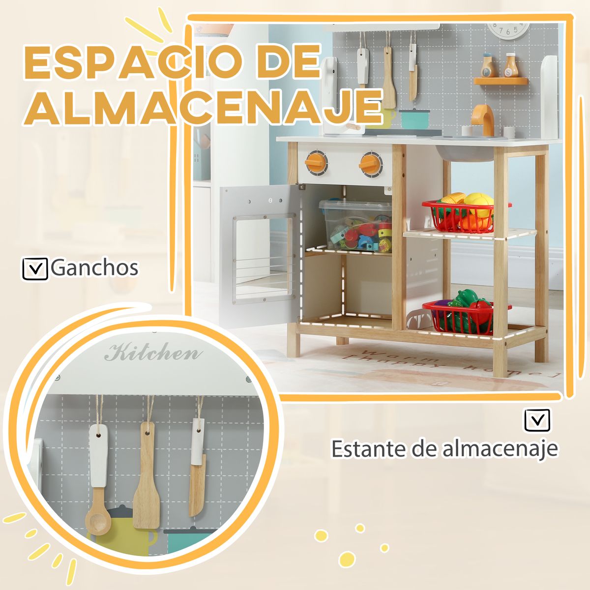 Cocinita infantil Rhio Aiyaplay con sonidos + accesorios +3A gris 82x57x26 cm