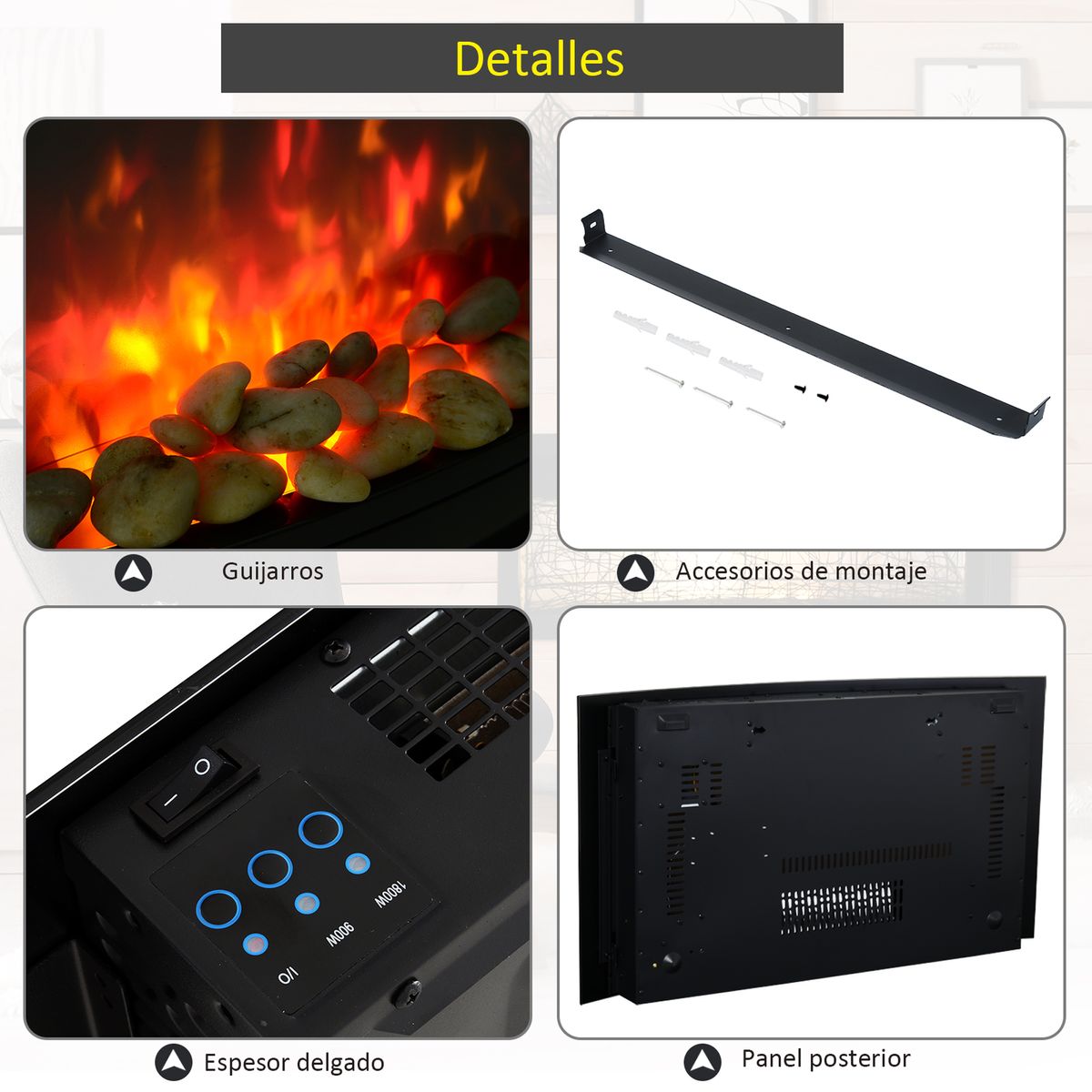 Chimenea eléctrica Homcom 1800W con mando a distancia 25-30 m² negro web