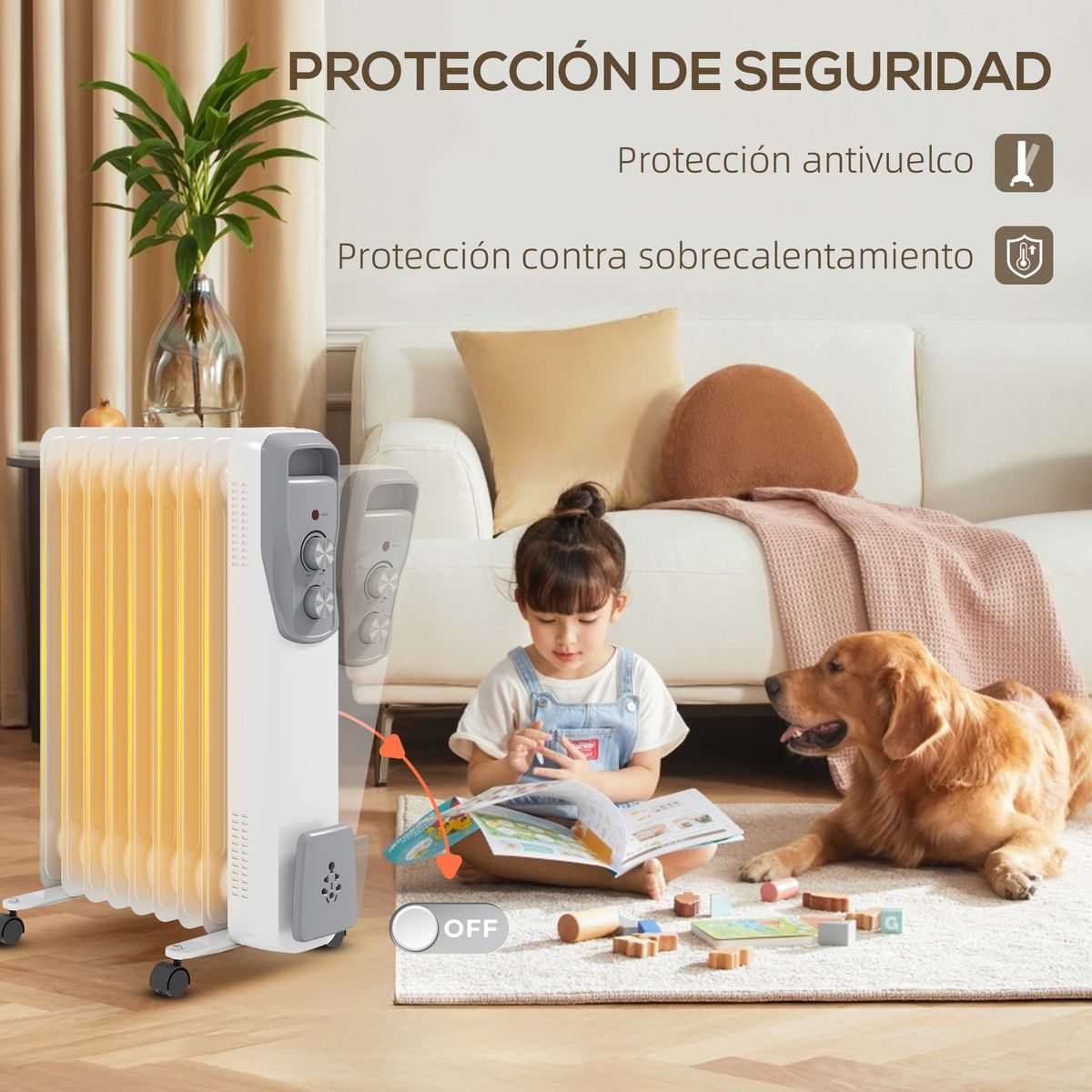 Radiador de aceite Homcom 2000W 9 elementos blanco