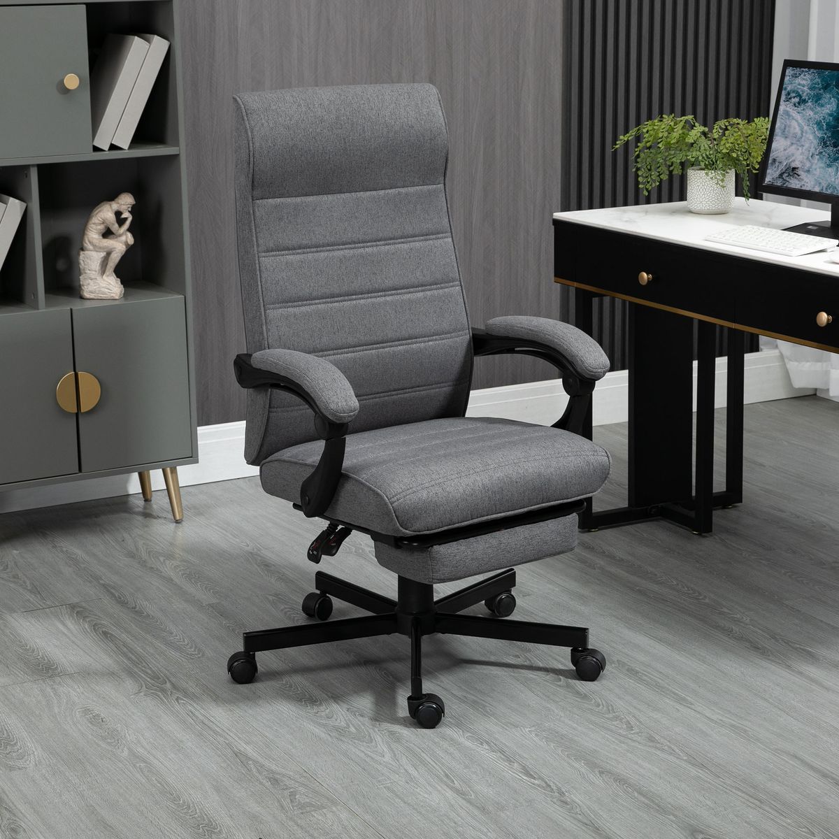 Silla de escritorio Adolfo Vinsetto reclinable + reposapiés retráctil gris 106-114x68x67 cm