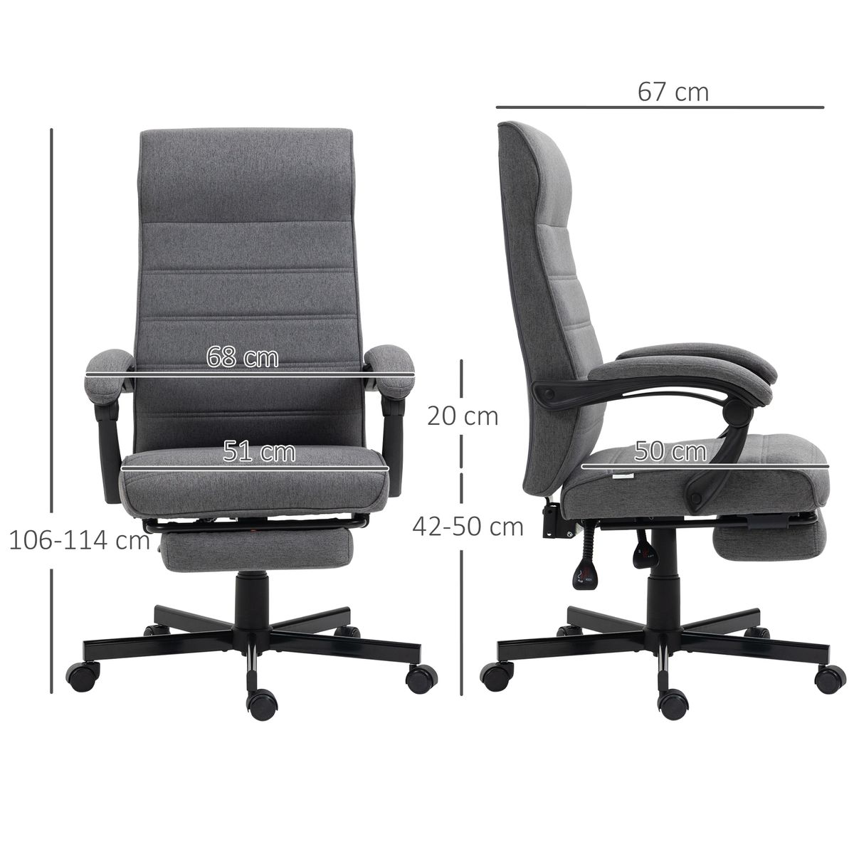 Silla de escritorio Adolfo Vinsetto reclinable + reposapiés retráctil gris 106-114x68x67 cm