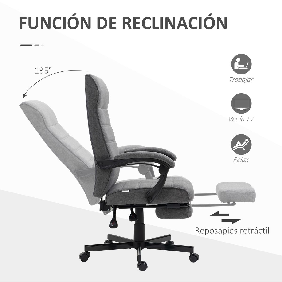 Silla de escritorio Adolfo Vinsetto reclinable + reposapiés retráctil gris 106-114x68x67 cm
