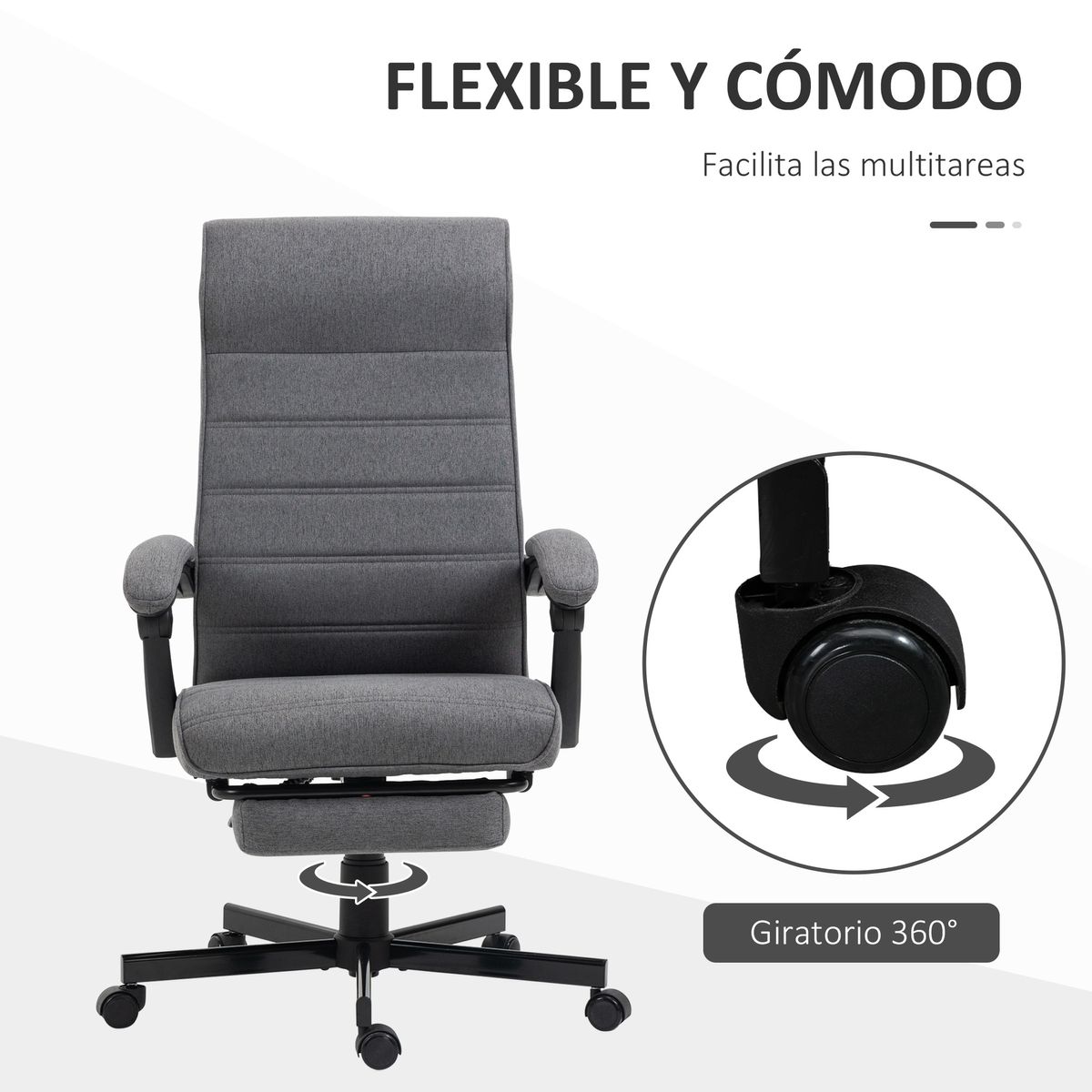Silla de escritorio Adolfo Vinsetto reclinable + reposapiés retráctil gris 106-114x68x67 cm
