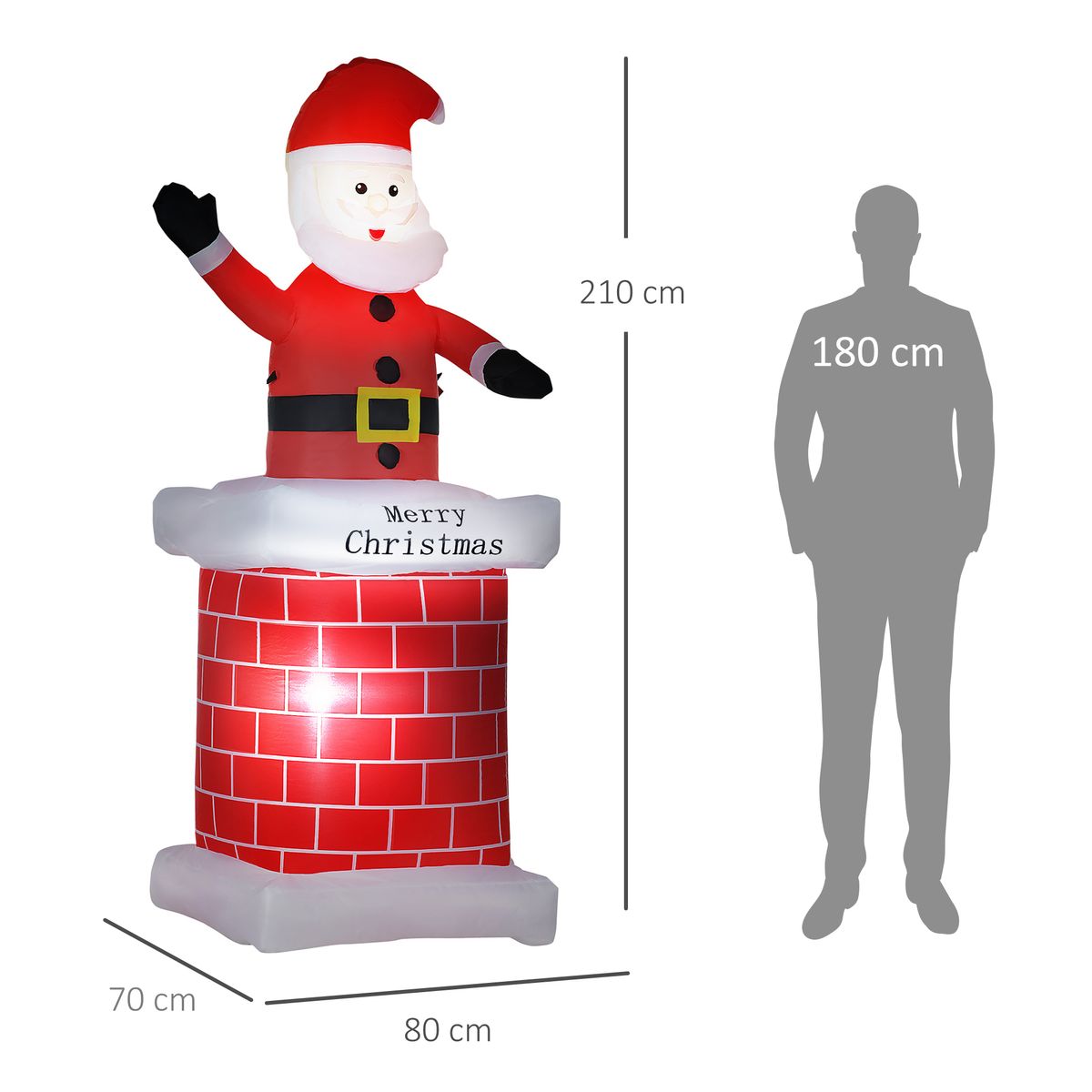 Papá Noel hinchable Homcom 2 luces LED + inflador multicolor 210x80x70 cm medidas