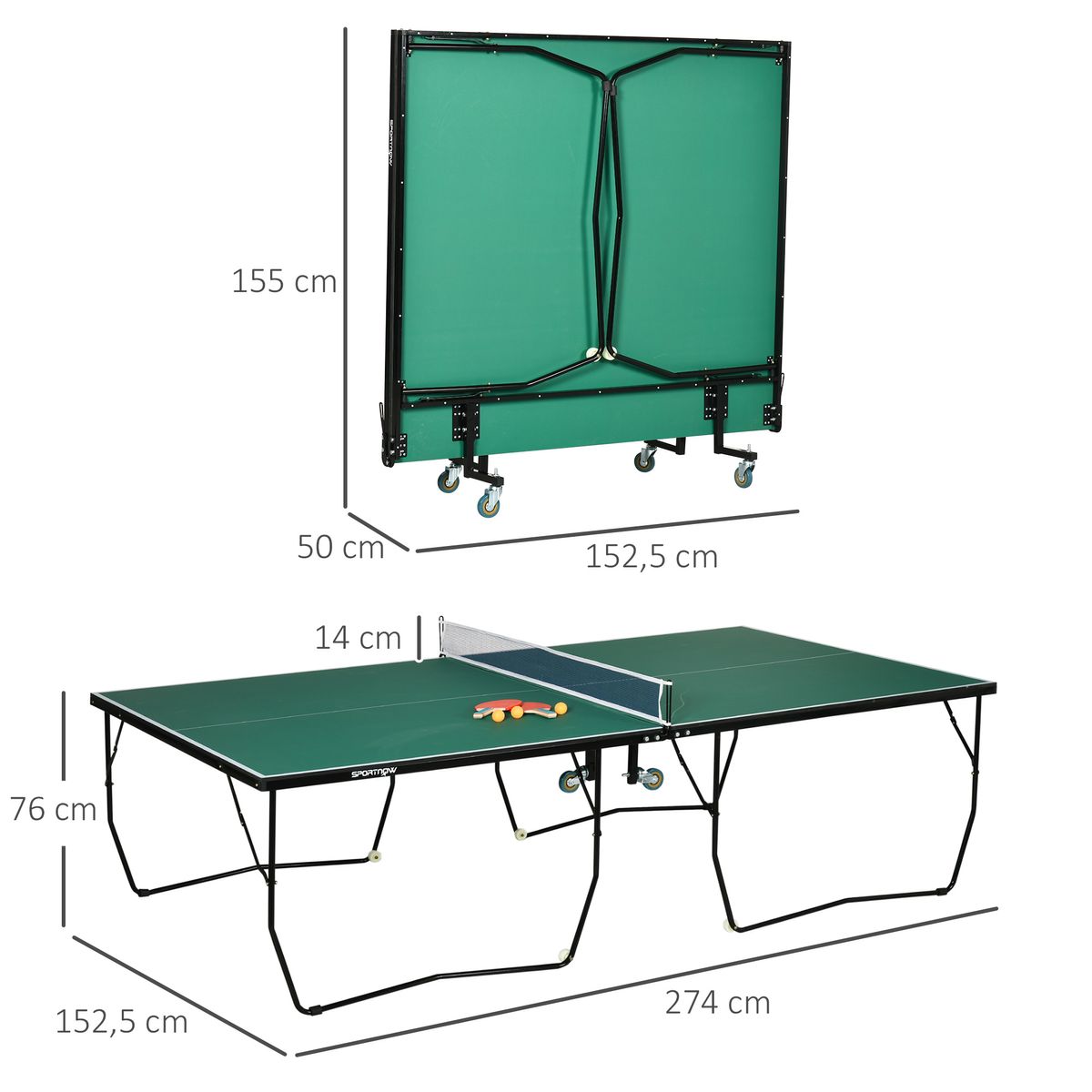 Mesa de ping-pong Hera Sportnow profesional verde 76x152,5x274 cm