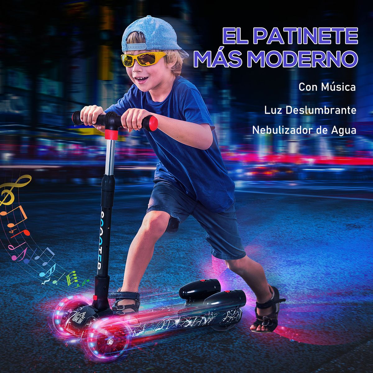 Patinete infantil Scooter Homcom plegable +3A negro 63-81x62x27 cm web