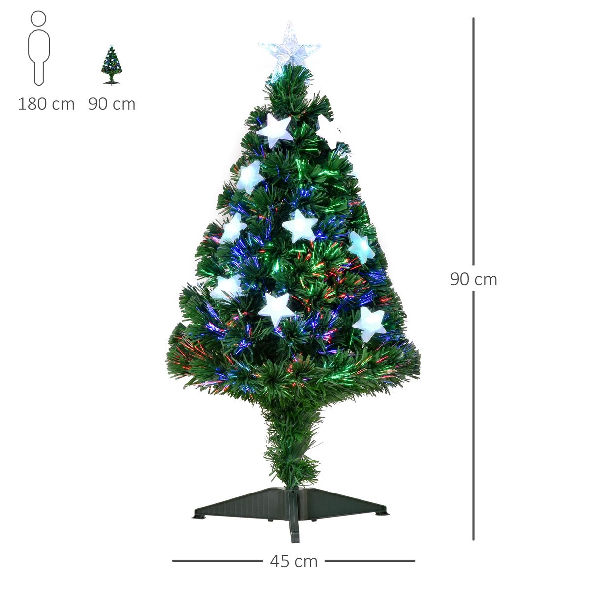 Árbol de Navidad Homcom 90 ramas con 12 LED + decoraciones verde Ø45x90 cm medidas