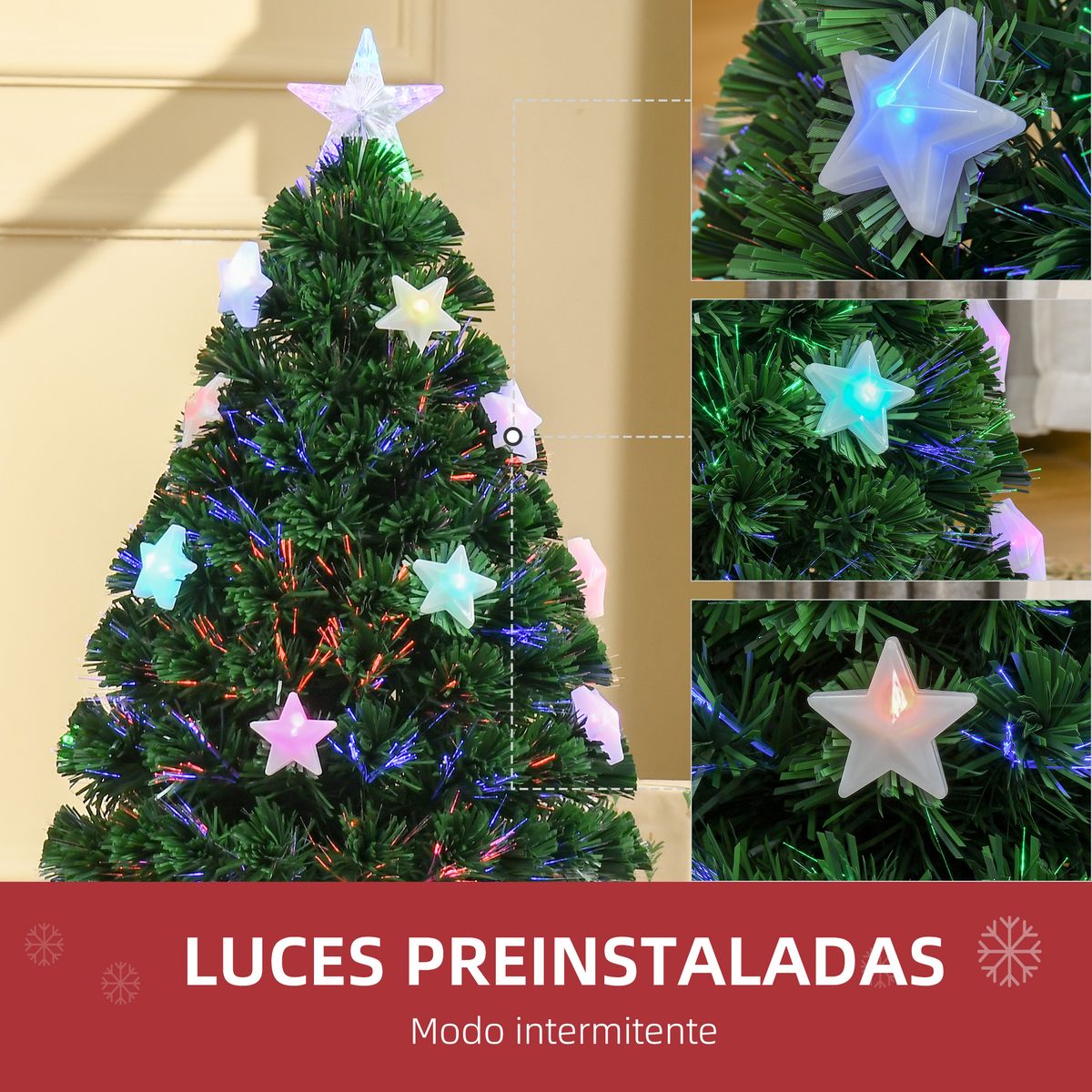 Árbol de Navidad Homcom 90 ramas con 12 LED + decoraciones verde Ø45x90 cm