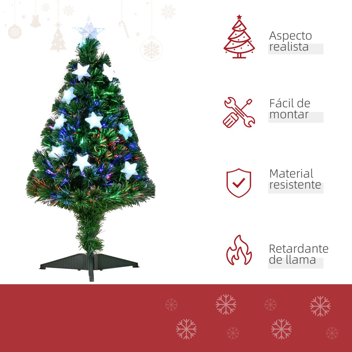 Árbol de Navidad Homcom 90 ramas con 12 LED + decoraciones verde Ø45x90 cm