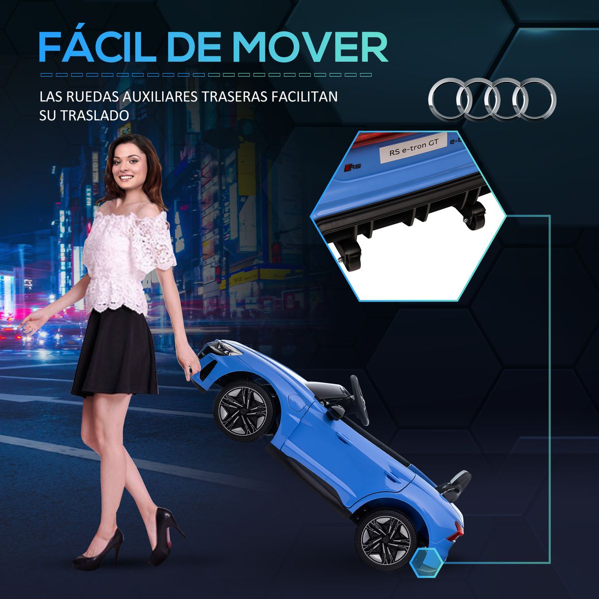 Coche eléctrico Audi RS e-tron GT Homcom con mando +3A azul 41x103x58 cm