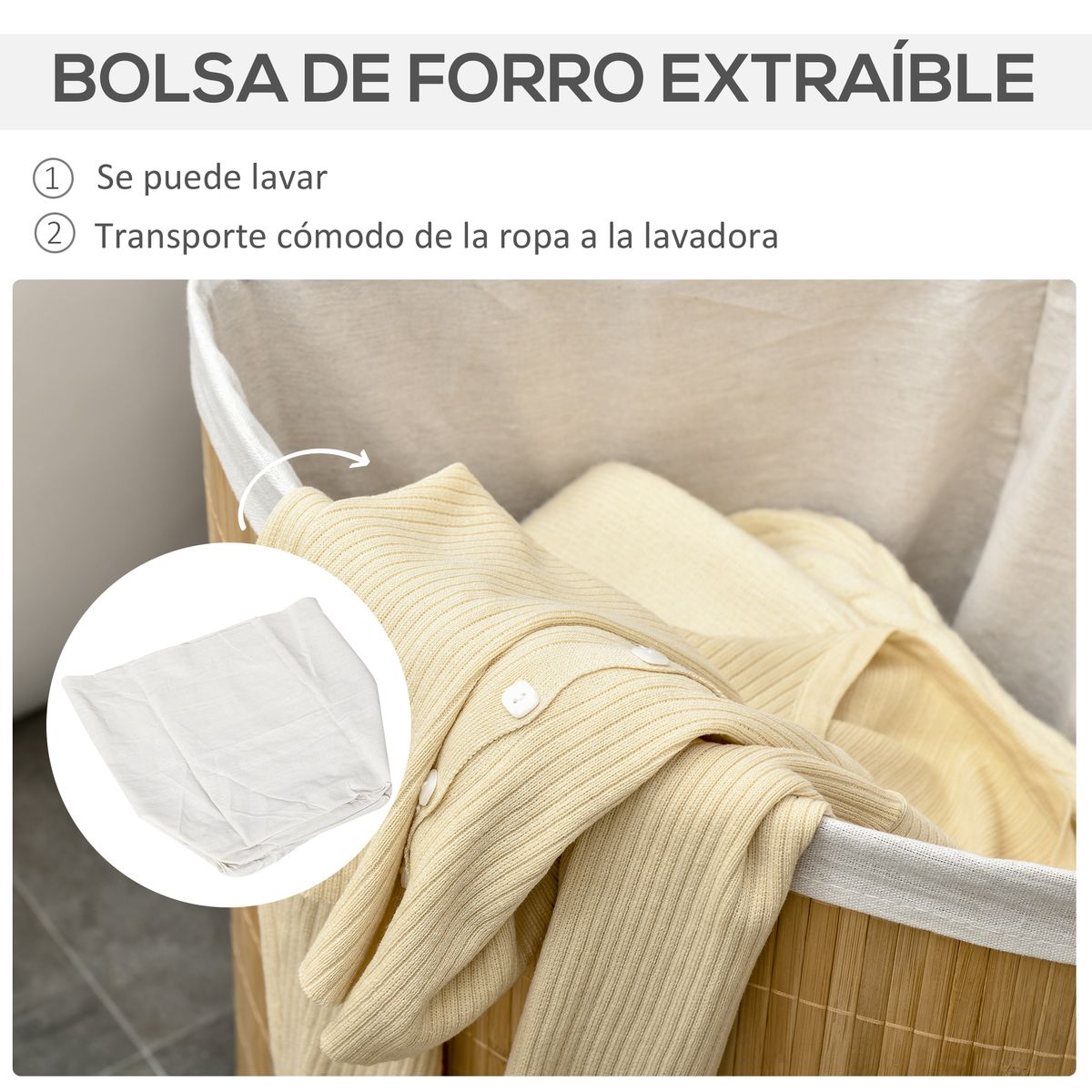 Cesto de ropa sucia Nervión Homcom esquinero con tapa bambú natural 57x38x38 cm