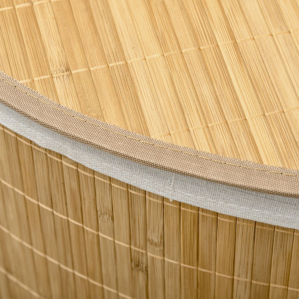 Cesto de ropa sucia Nervión Homcom esquinero con tapa bambú natural 57x38x38 cm detalle