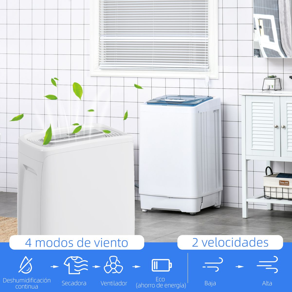 Deshumidificador eléctrico Homcom 12L 4 modos 2 velocidades blanco 49x29x18 cm