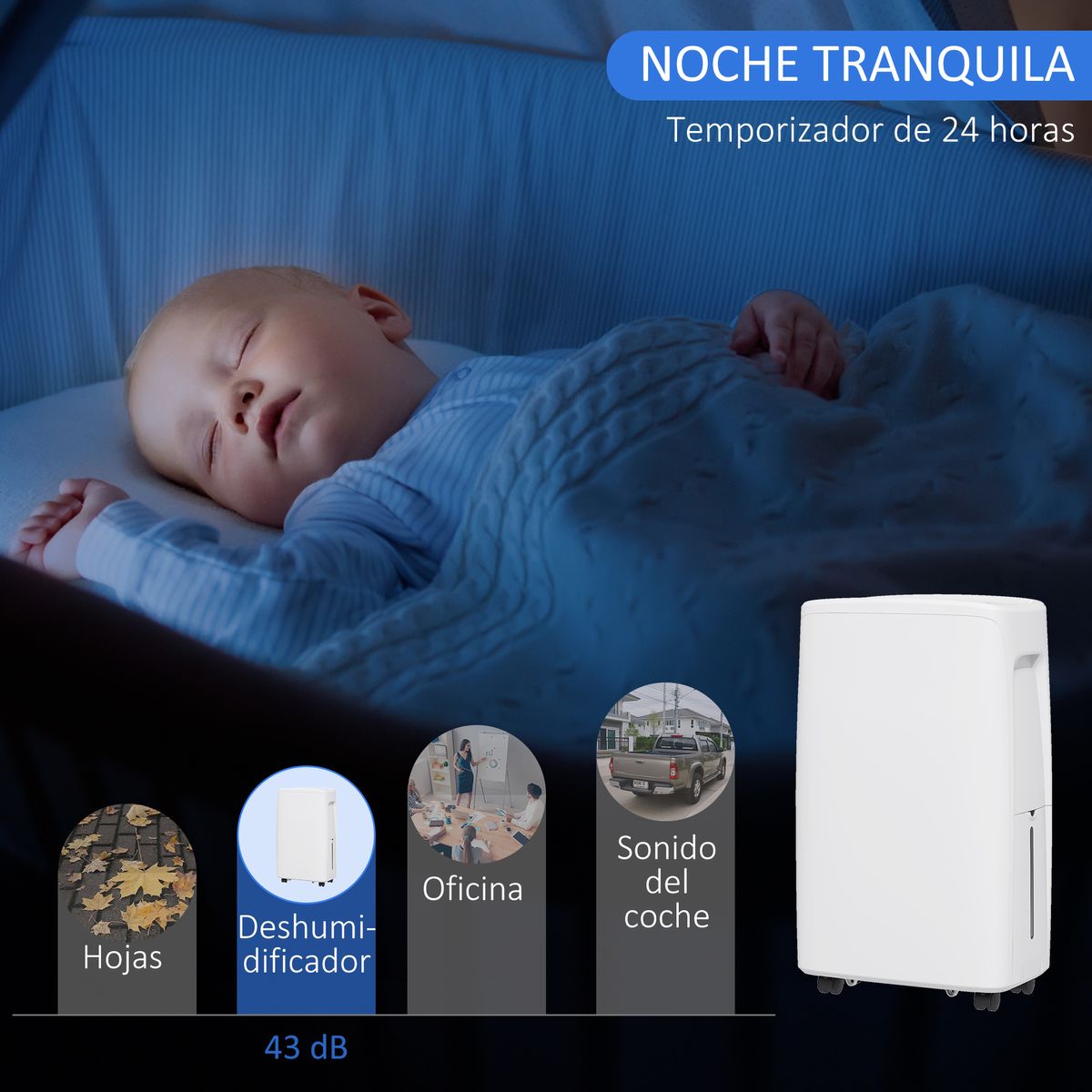 Deshumidificador eléctrico Homcom 12L 4 modos 2 velocidades blanco 49x29x18 cm