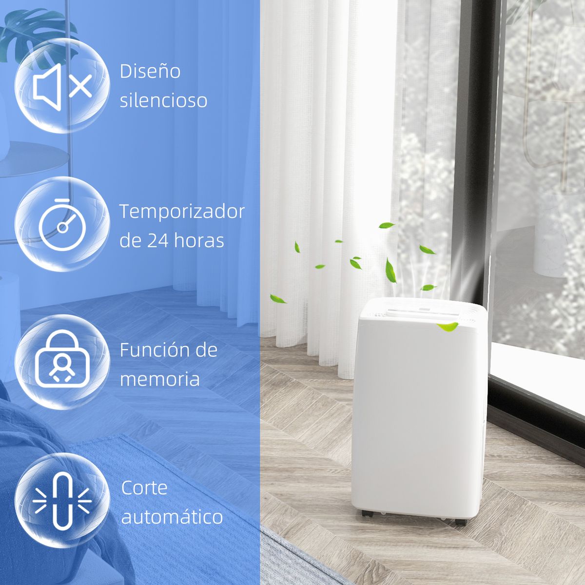Deshumidificador eléctrico Homcom 12L 4 modos 2 velocidades blanco 49x29x18 cm