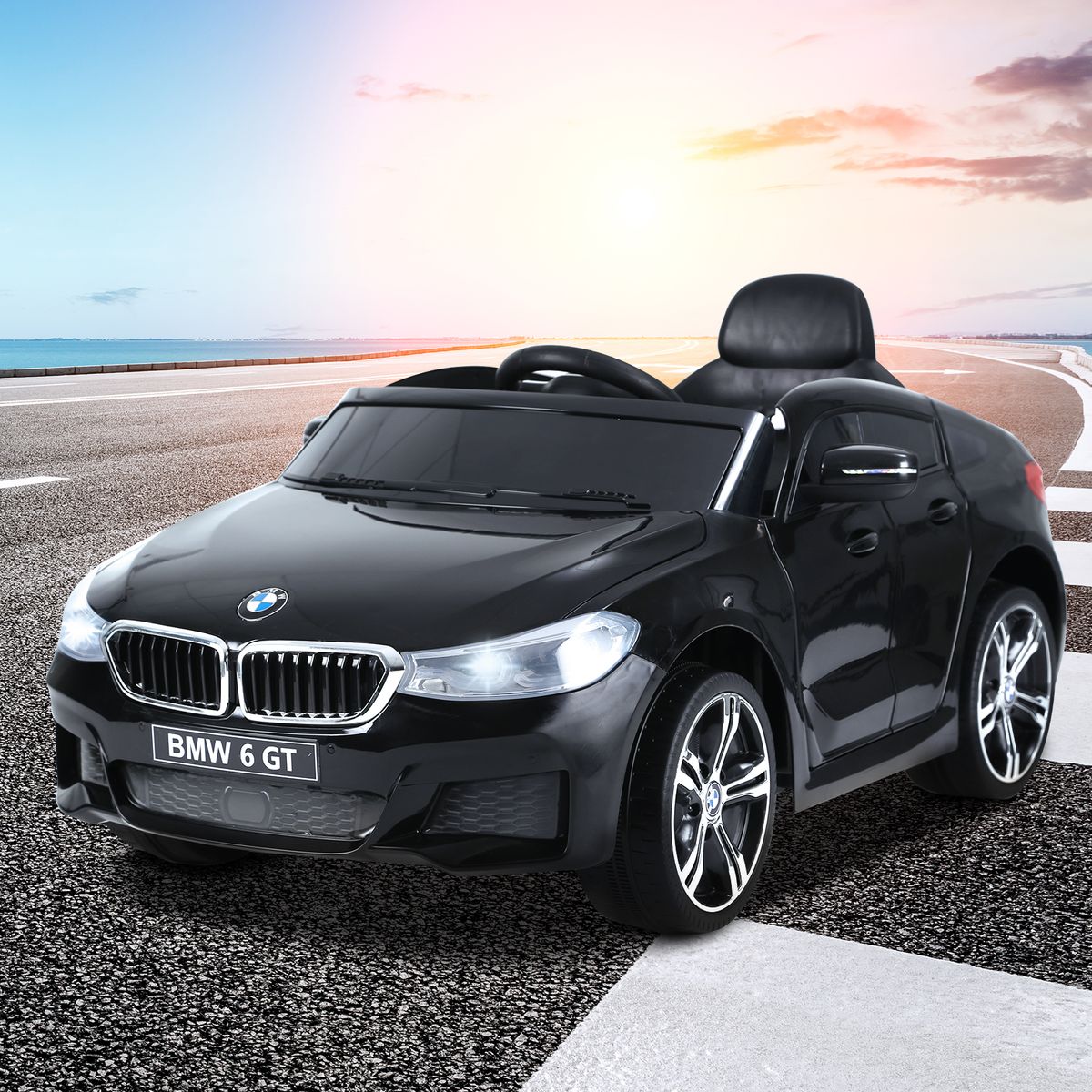 Cochecito eléctrico BMW 6GT Homcom infantil con luces + sonidos +3A negro 51x106x64 cm animada