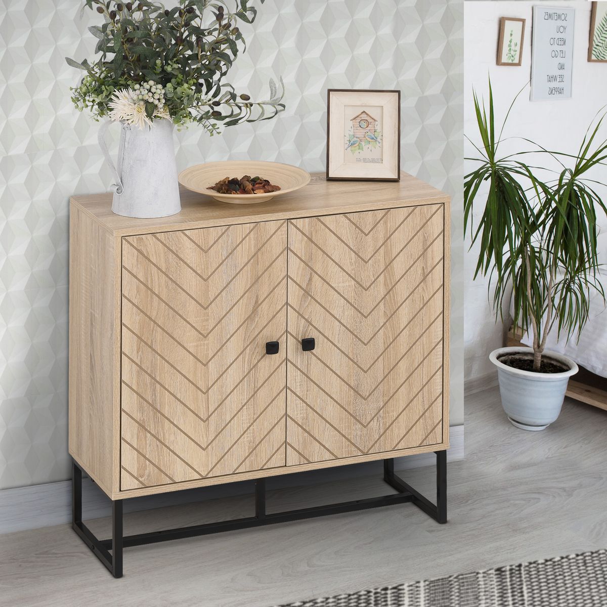 Aparador Ricote Homcom 2 puertas natural 80x80x29,5 cm animada