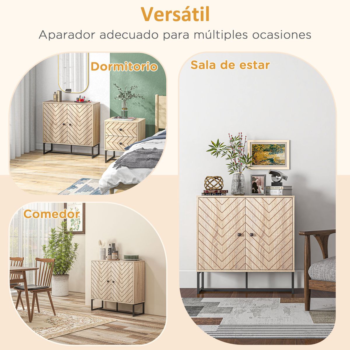 Aparador Ricote Homcom 2 puertas natural 80x80x29,5 cm