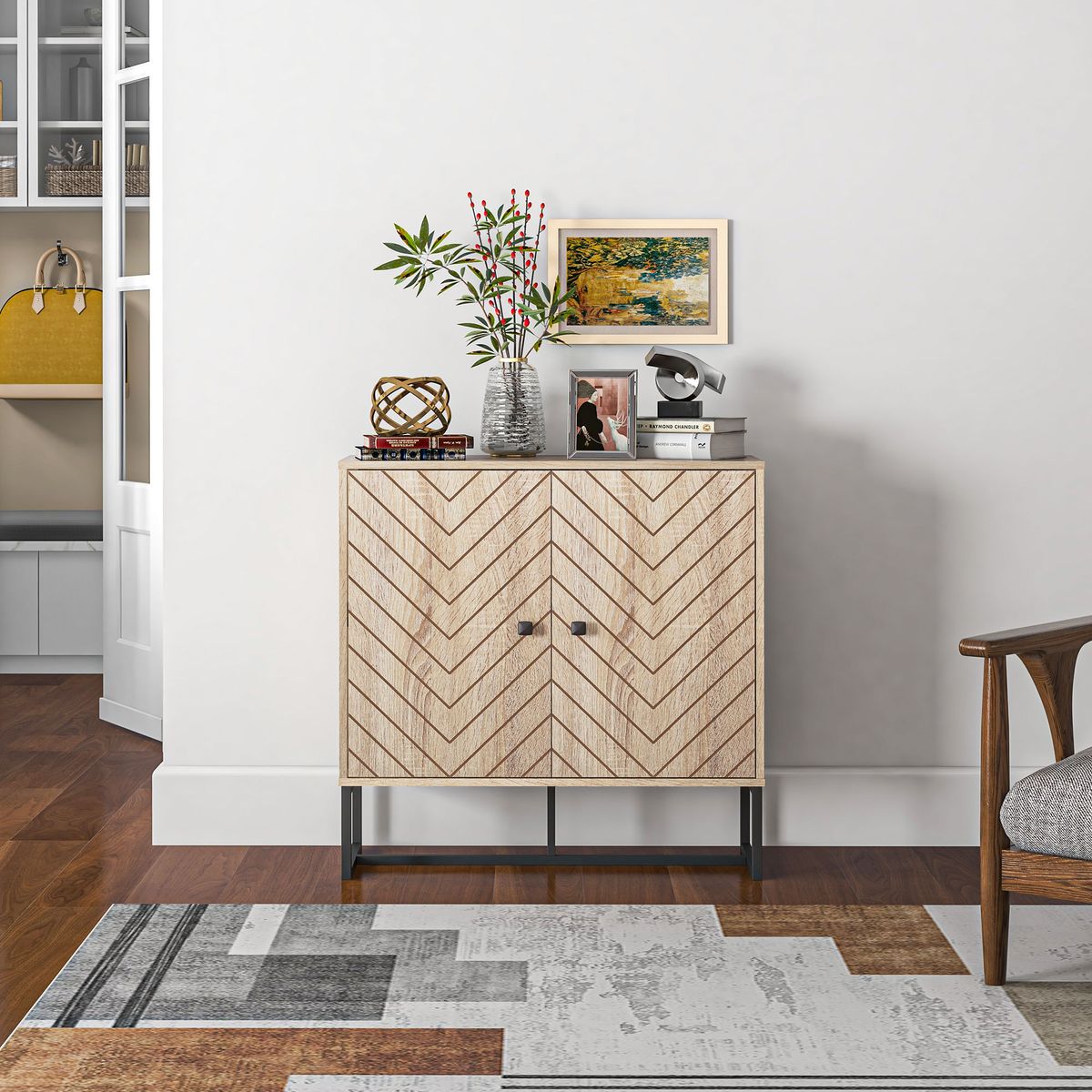 Aparador Ricote Homcom 2 puertas natural 80x80x29,5 cm animada