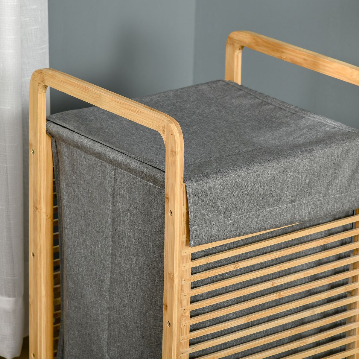 Cesto para ropa sucia Luxe Homcom con bolsa extraíble bambú natural/gris 60,5x35,5x40
