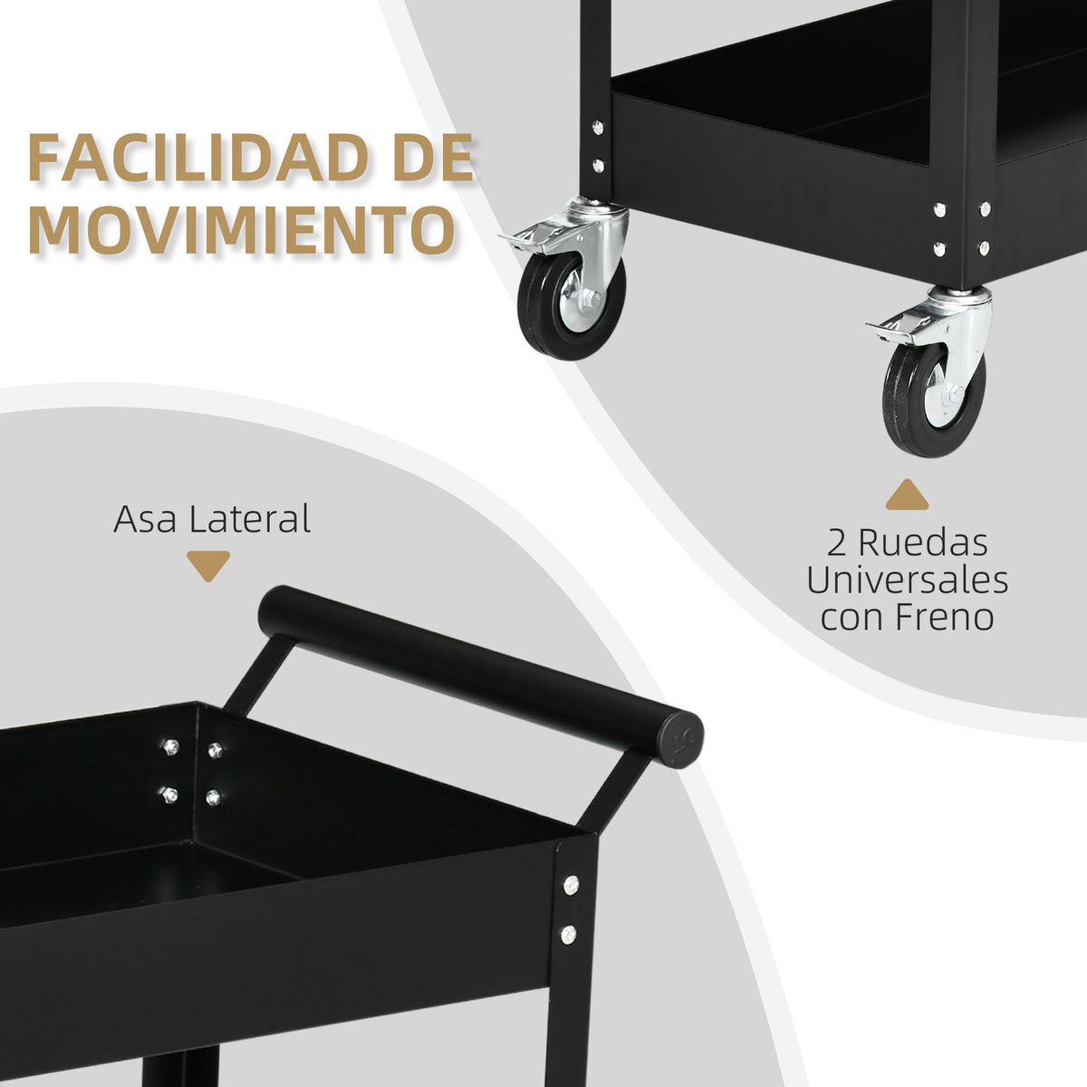 Carro de herramientas Durhand 2 niveles con asa + ruedas negro 84x84,5x38 cm
