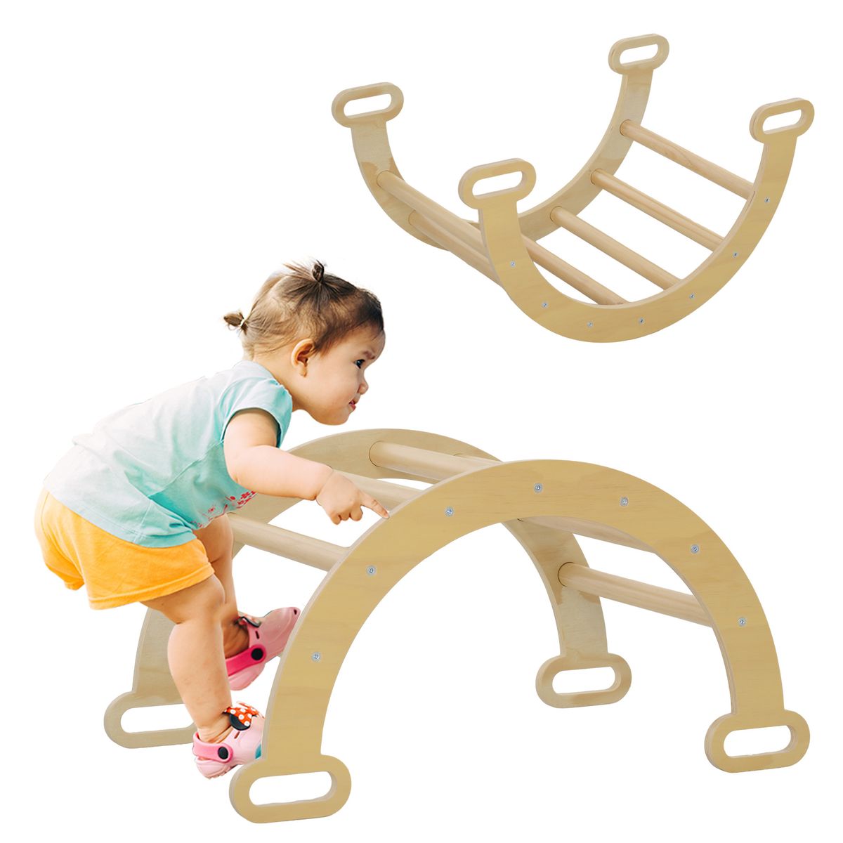 Arco de escalada infantil Aiyaplay 1-4 años natural 36x68x42 cm fondo blanco