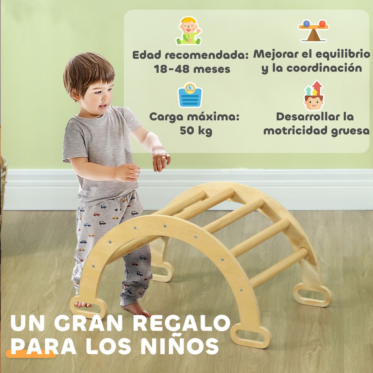 Arco de escalada infantil Aiyaplay 1-4 años natural 36x68x42 cm