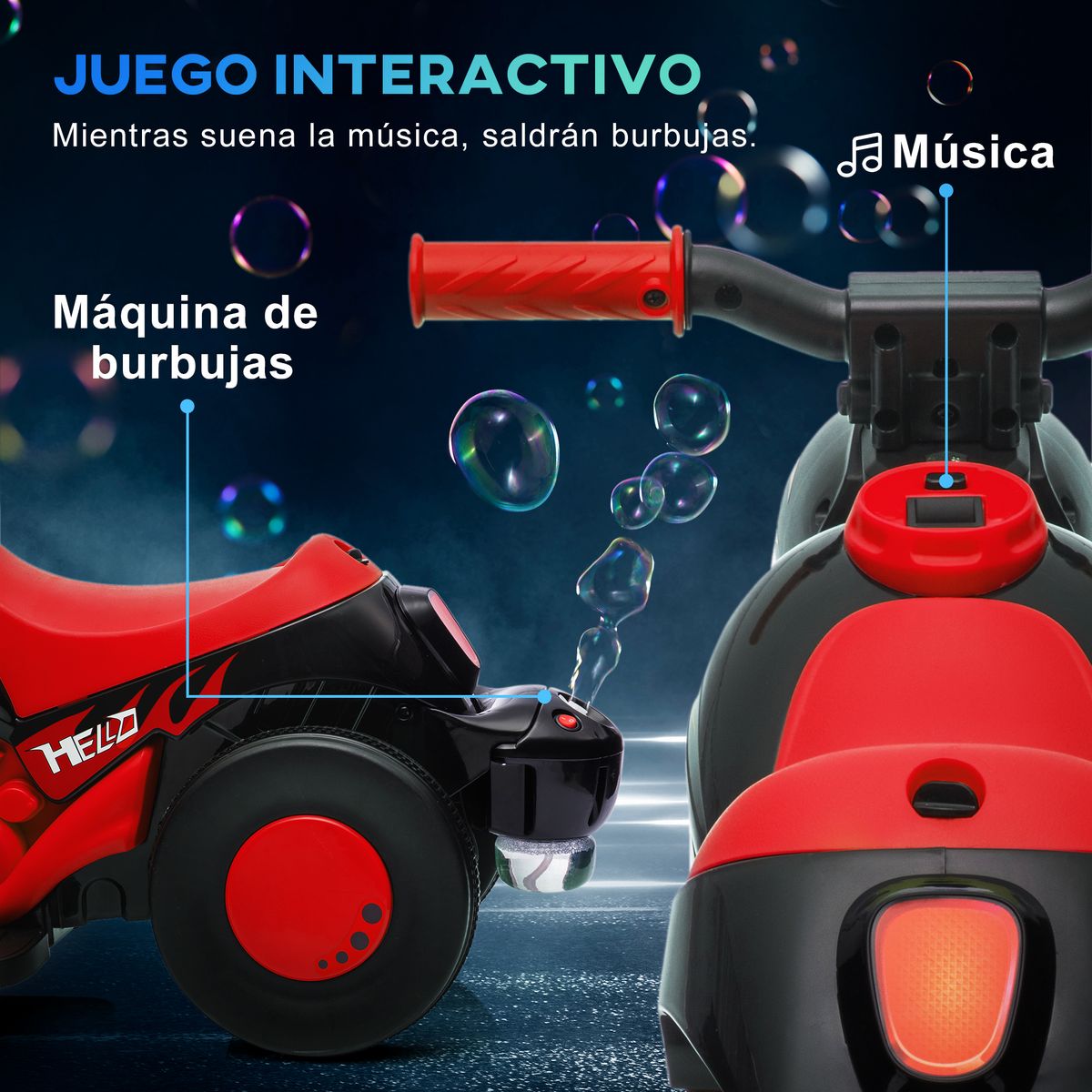 Descubre la moto eléctrica infantil de Aiyaplay: divertida, segura y con burbujas y música. Diseño llamativo, faro funcional y velocidad ideal para los niños.