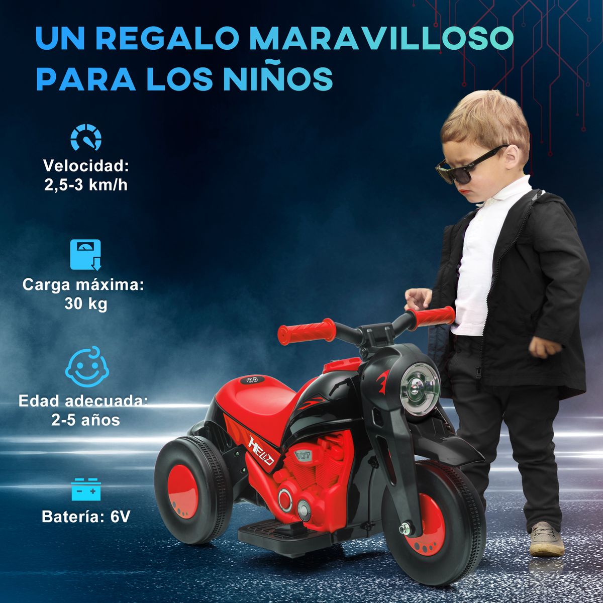 Descubre la moto eléctrica infantil de Aiyaplay: divertida, segura y con burbujas y música. Diseño llamativo, faro funcional y velocidad ideal para los niños.