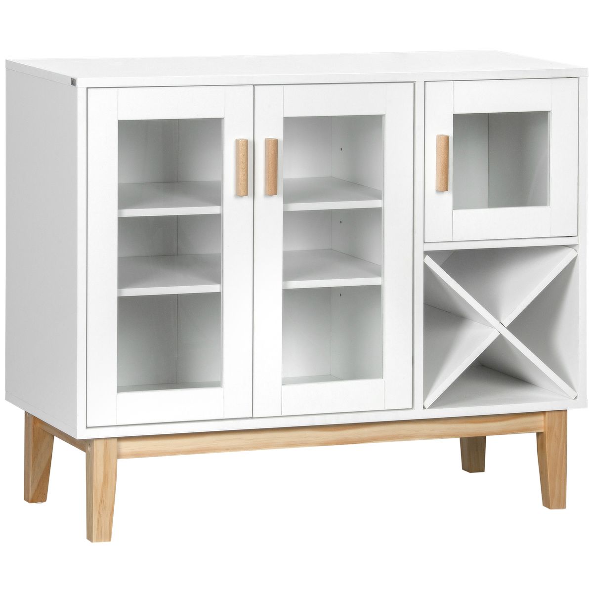 Aparador Nórdica Homcom 3 puertas + botellero blanco 75x90x37 cm fondo blanco