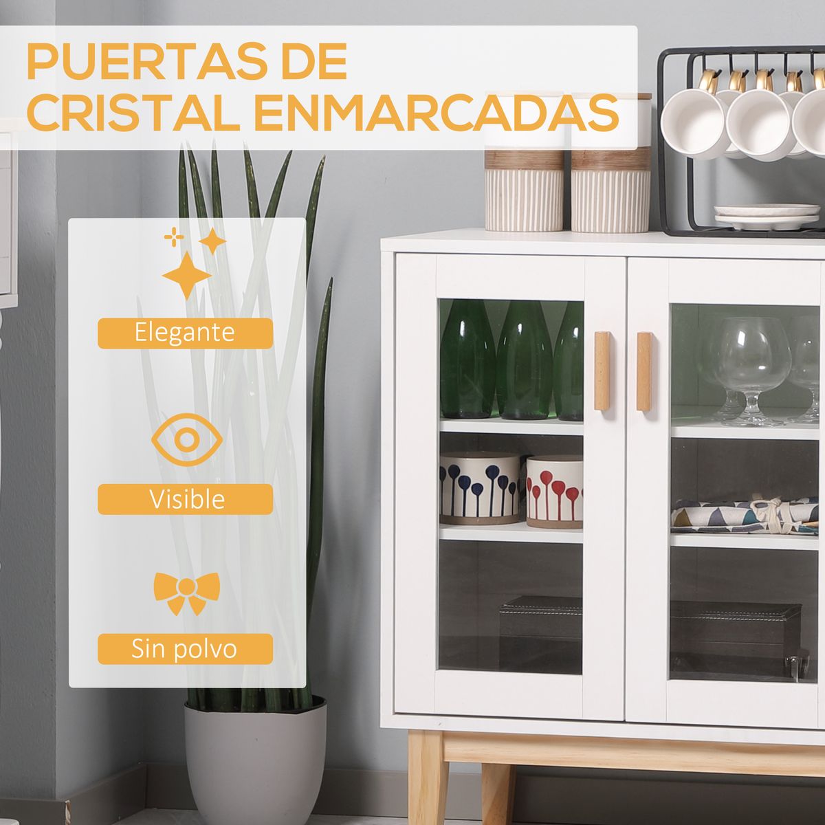 Aparador Nórdica Homcom 3 puertas + botellero blanco 75x90x37 cm web