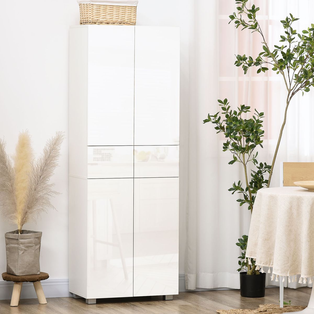 Aparador Viento Homcom 4 puertas + 2 cajones blanco 170x60x35 cm animada