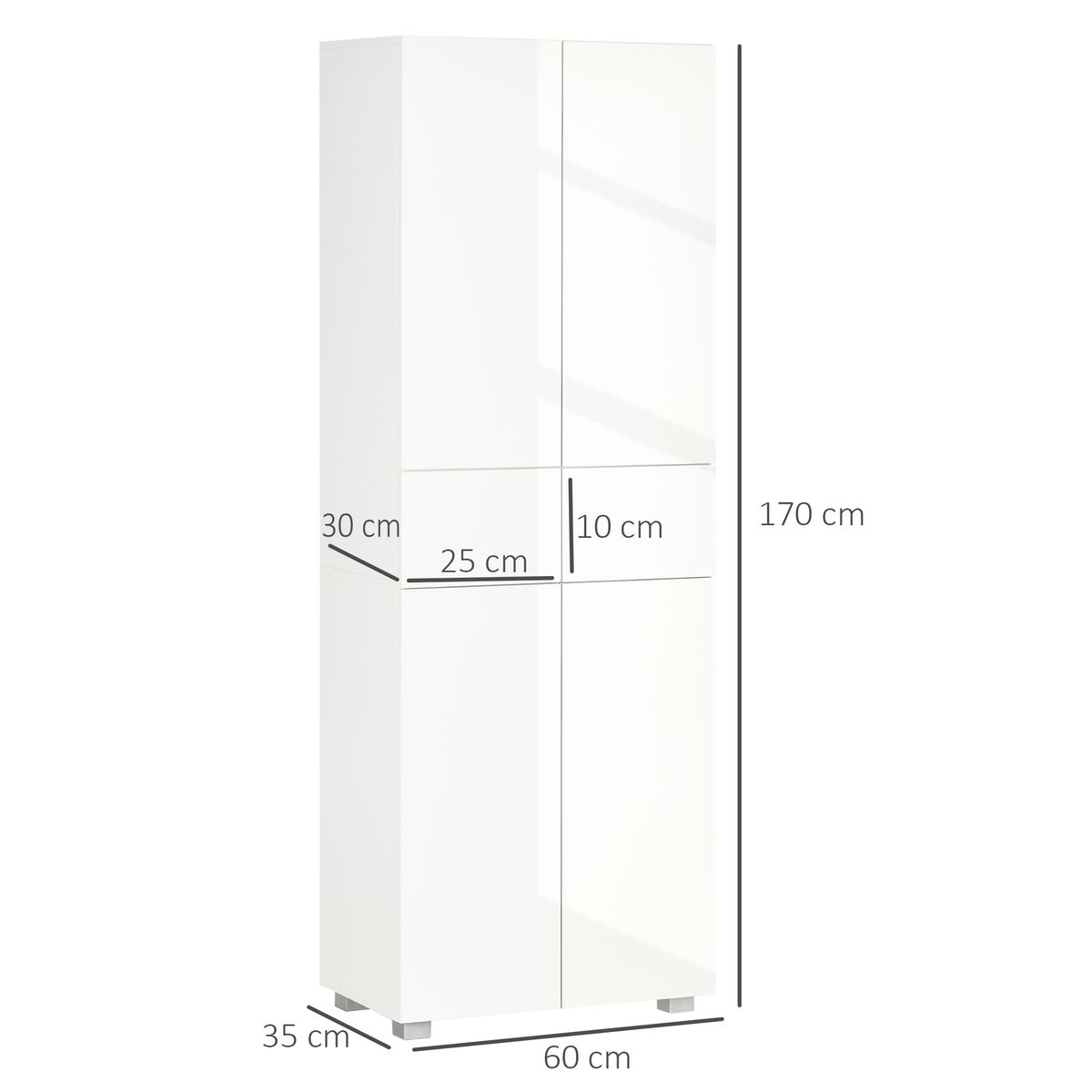 Aparador Viento Homcom 4 puertas + 2 cajones blanco 170x60x35 cm medidas
