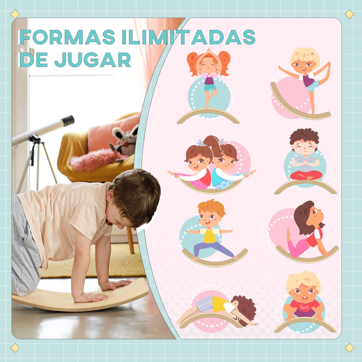 Tabla de equilibrio infantil Skat Aiyaplay +3A natural 19x90x29 cm