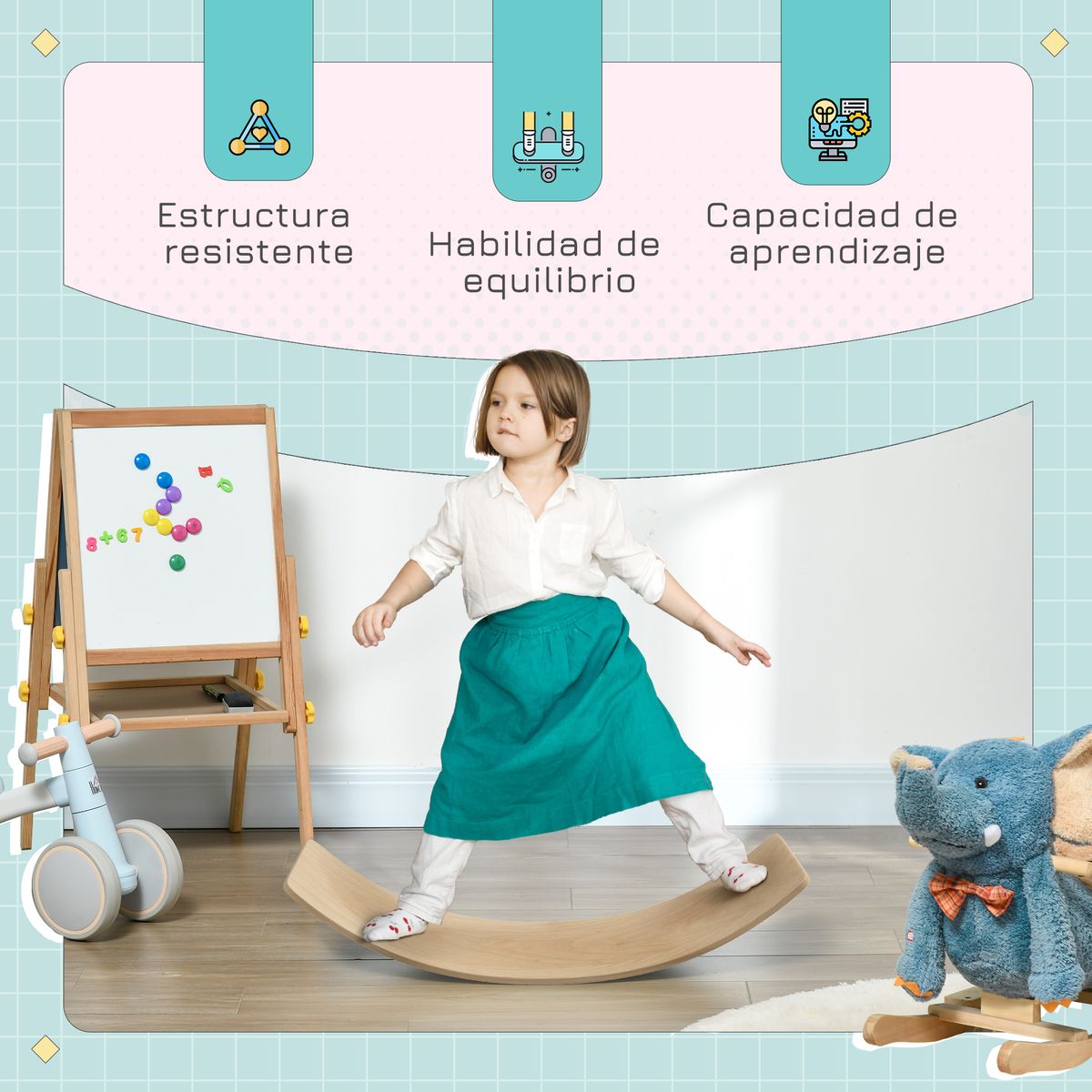 Tabla de equilibrio infantil Skat Aiyaplay +3A natural 19x90x29 cm