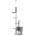Árbol rascador PawHut altura ajustable con hamaca gris claro 238-270x60x40 cm fondo blanco