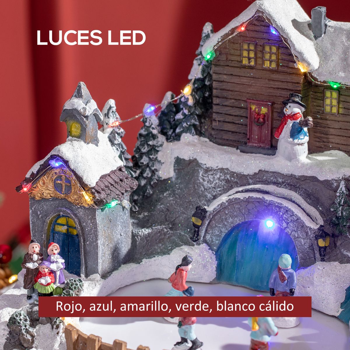Pueblo navideño Homcom con luces LED multicolor 24x32x25,5 cm